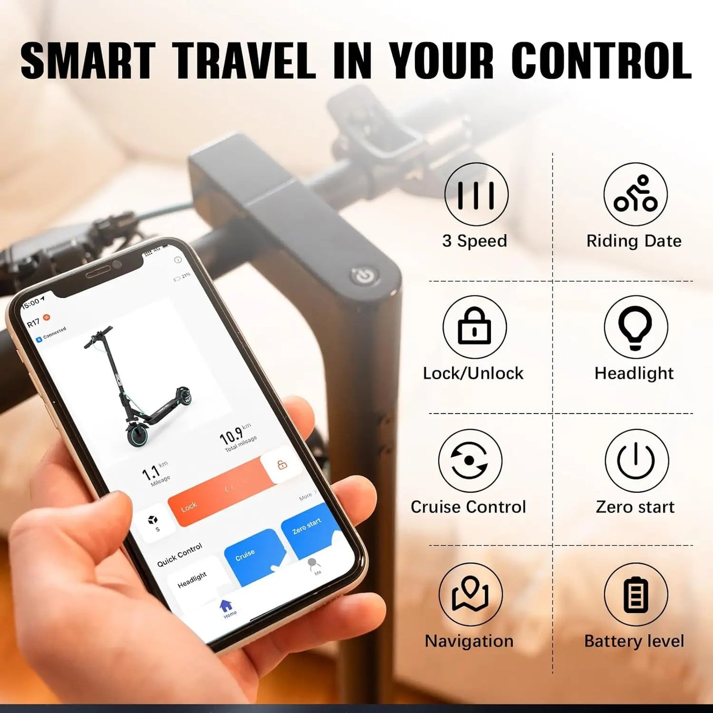 RCB-R17 Electric Scooter – 350W Motor, Max Speed 25 KM/H, 30 KM Range, 8.5" Solid Tire, Maximum Load 120 KG, Dual Braking, Perfect E-Scooter for Adult