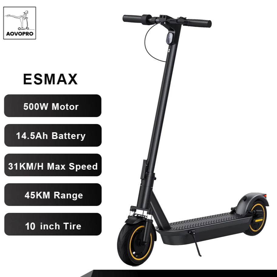 ESMAX 500W Electric Scooter – Max Speed 35KM/H, 45KM Long Range, Smart APP Control, Shock-Absorbing, Anti-Skid, Foldable for Adults