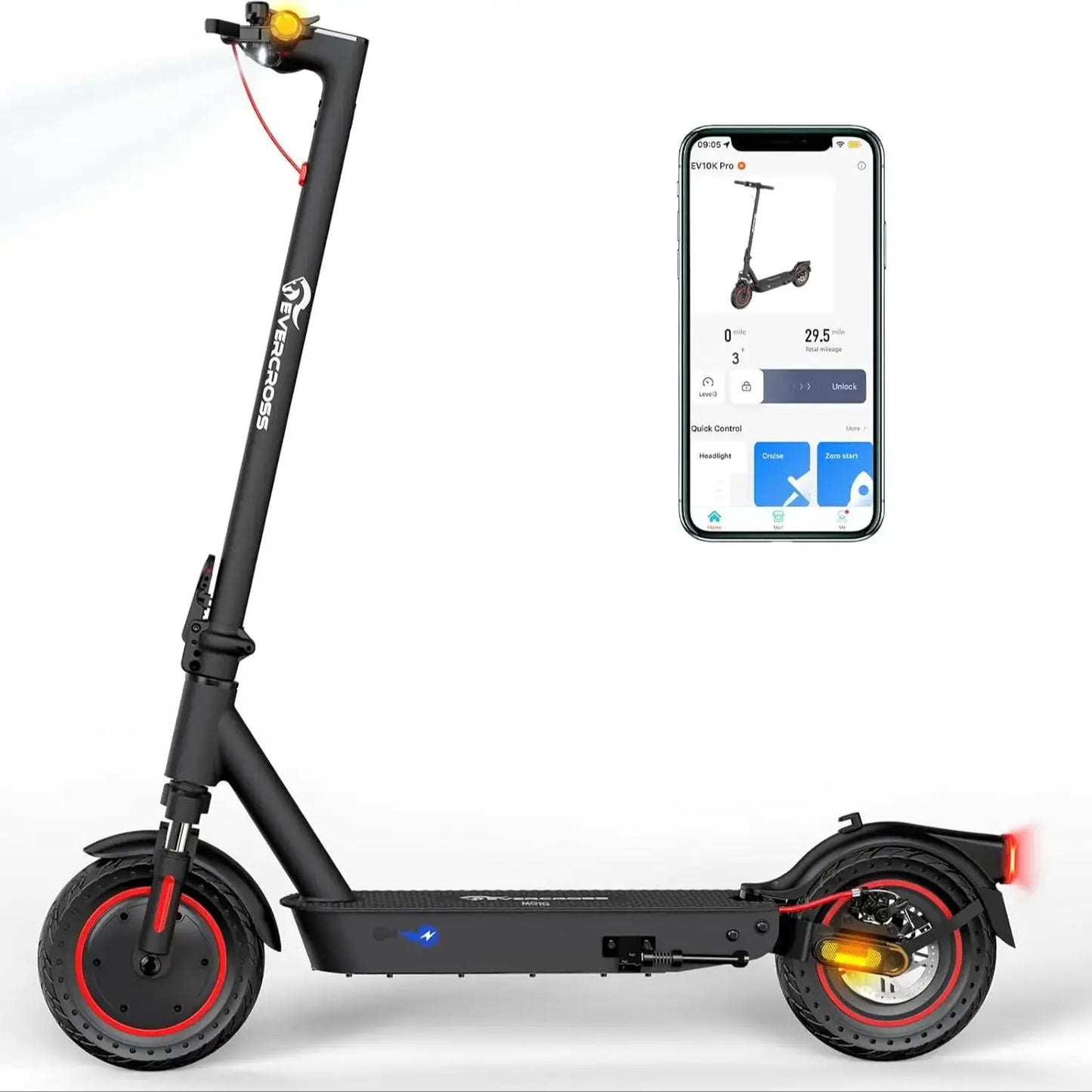 EV10K PRO Electric Scooter – 10" Foldable E-Scooter, App Control, 500W Motor, 410WH Battery, Perfect for Adults, EVERCROSS PRO