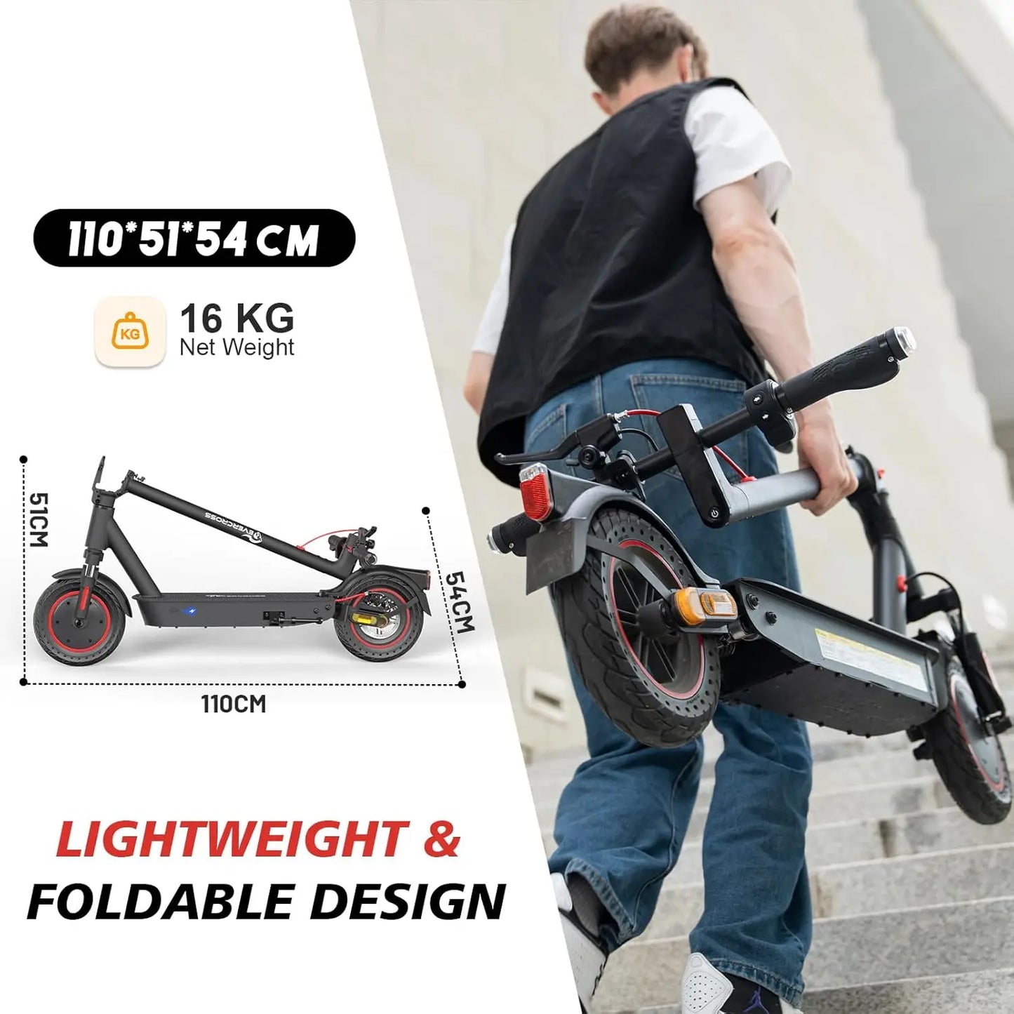 EV10K PRO Electric Scooter – 10" Foldable E-Scooter, App Control, 500W Motor, 410WH Battery, Perfect for Adults, EVERCROSS PRO