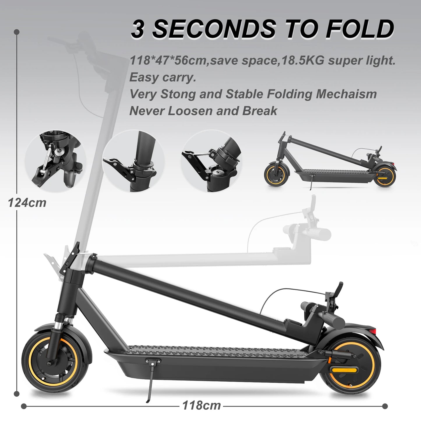 ESMAX 500W Electric Scooter – Max Speed 35KM/H, 45KM Long Range, Smart APP Control, Shock-Absorbing, Anti-Skid, Foldable for Adults