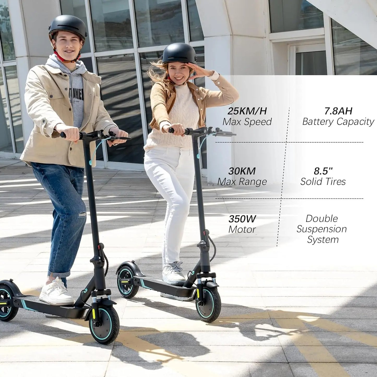 RCB-R17 Electric Scooter – 350W Motor, Max Speed 25 KM/H, 30 KM Range, 8.5" Solid Tire, Maximum Load 120 KG, Dual Braking, Perfect E-Scooter for Adult