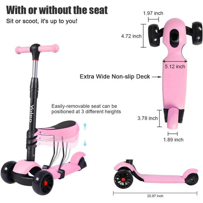 3-in-1 Kids Three-Wheel Kick Scooter – LED Flashing Wheels, Height Adjustable, Lightweight Design for Ages 2-8
