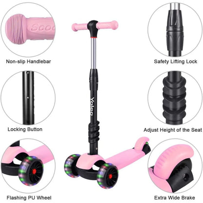 3-in-1 Kids Three-Wheel Kick Scooter – LED Flashing Wheels, Height Adjustable, Lightweight Design for Ages 2-8