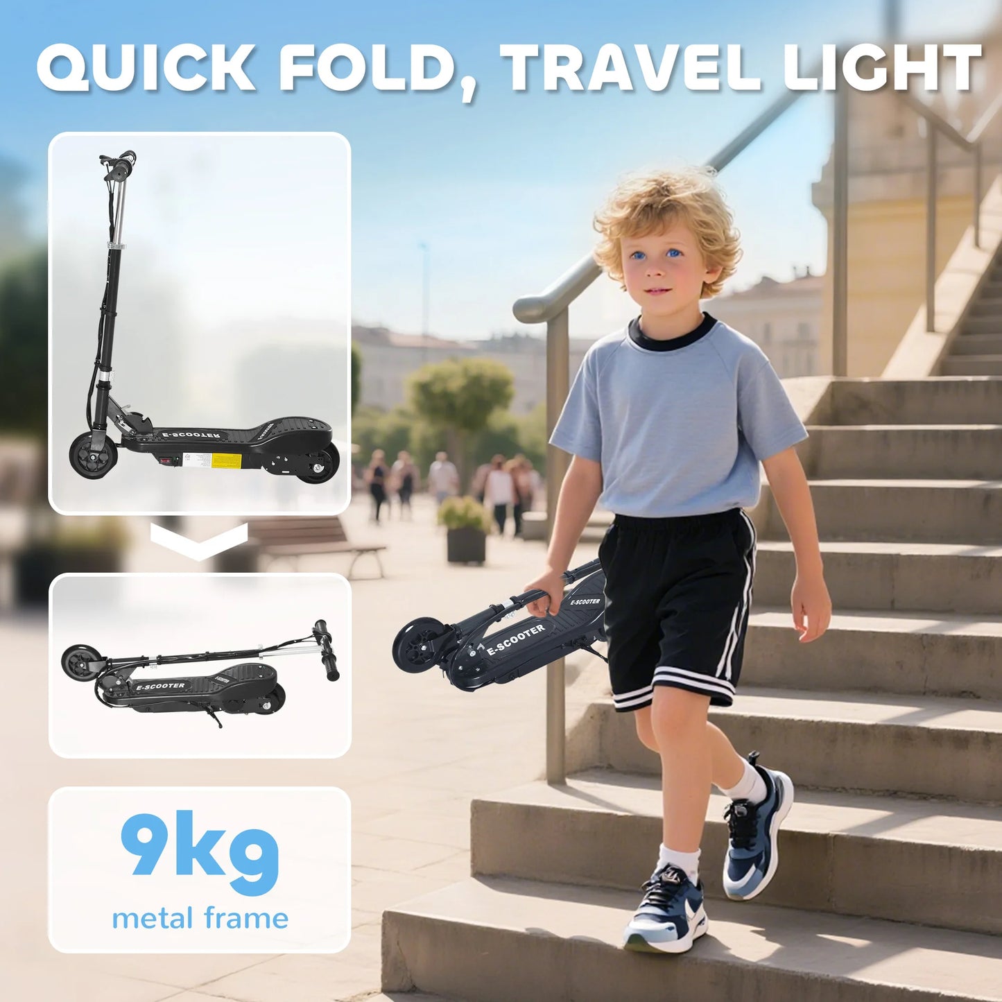 Beginner Kids Electric Scooter for Ages 7–14 Years, boys & girls – Safe 12km/h Speed, 120W Motor, Foldable & Height Adjustable, EK05