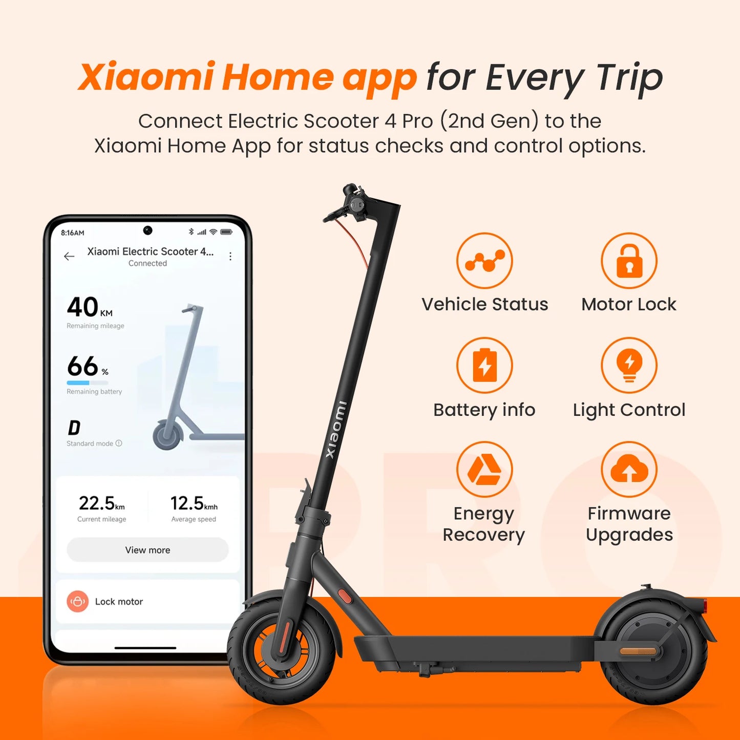 Xiaomi Electric Scooter 4 Pro – Portable Folding Design, 10'' Wheels, 60km Range, Bluetooth Smart Control for Youth & Adults