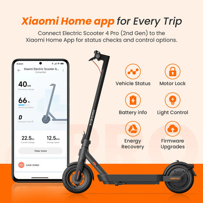 Xiaomi Electric Scooter 4 Pro – Portable Folding Design, 10'' Wheels, 60km Range, Bluetooth Smart Control for Youth & Adults