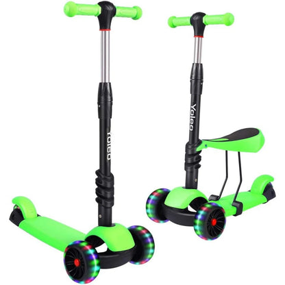 3-in-1 Kids Three-Wheel Kick Scooter – LED Flashing Wheels, Height Adjustable, Lightweight Design for Ages 2-8