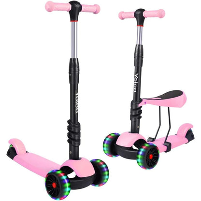 3-in-1 Kids Three-Wheel Kick Scooter – LED Flashing Wheels, Height Adjustable, Lightweight Design for Ages 2-8