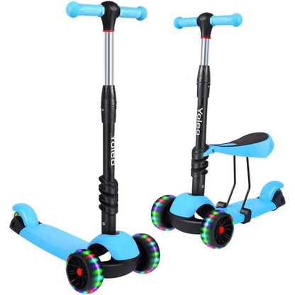 3-in-1 Kids Three-Wheel Kick Scooter – LED Flashing Wheels, Height Adjustable, Lightweight Design for Ages 2-8