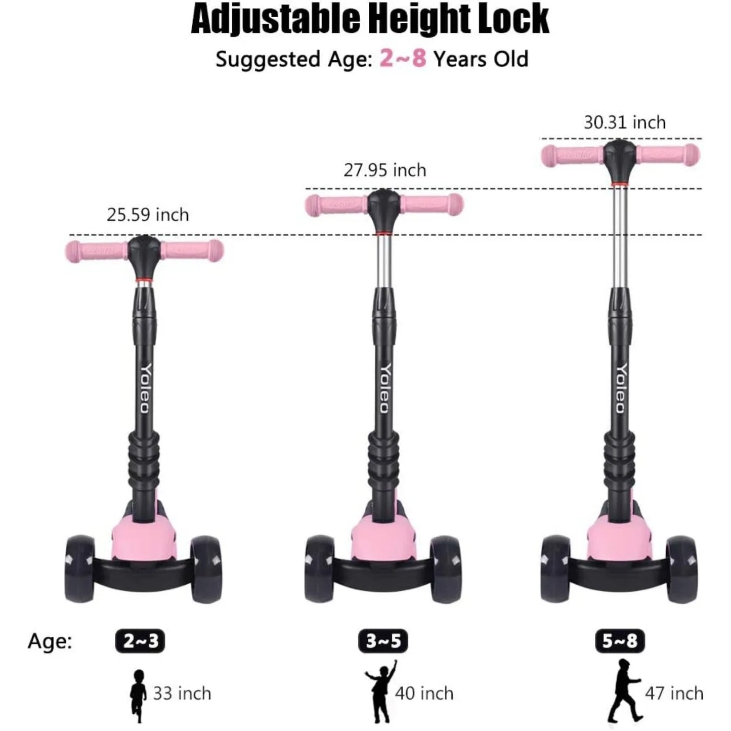 3-in-1 Kids Three-Wheel Kick Scooter – LED Flashing Wheels, Height Adjustable, Lightweight Design for Ages 2-8