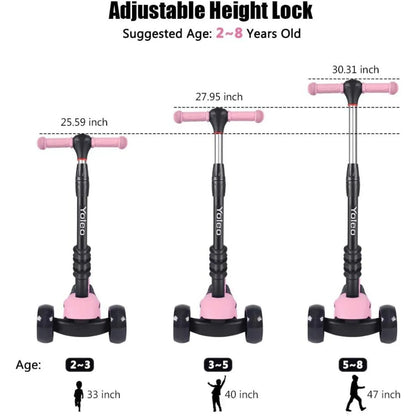 3-in-1 Kids Three-Wheel Kick Scooter – LED Flashing Wheels, Height Adjustable, Lightweight Design for Ages 2-8