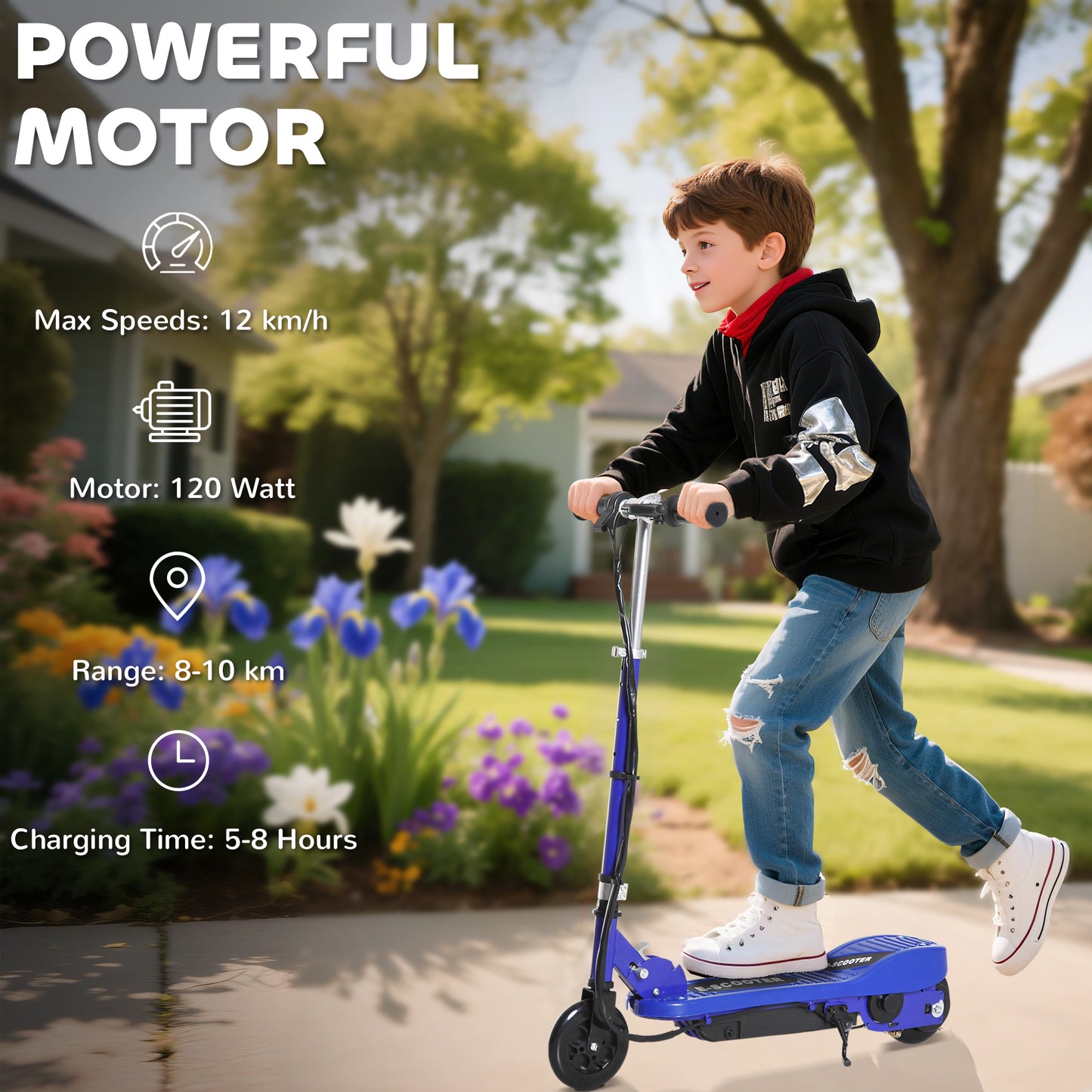 Beginner Kids Electric Scooter for Ages 7–14 Years, boys & girls – Safe 12km/h Speed, 120W Motor, Foldable & Height Adjustable, EK05