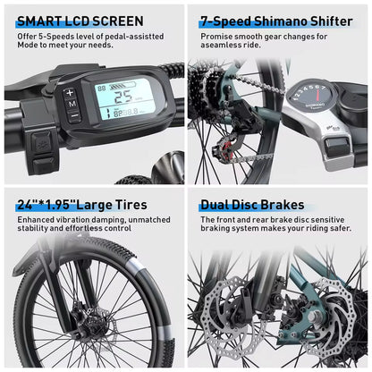 Aairsk GT300 Adult E-Bike 250W Motor 36V 10Ah Battery Electric Bike 26-inch Fat Tire E-Mountain Bike Off-Road Electric Bicycle, EB-05
