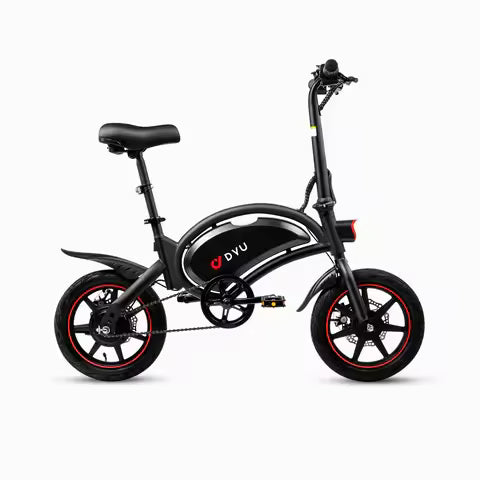 DYU D3F Electric Bike 14" Portable E-Bike 36V 10AH Lithium Battery 25km/h 60km 15° Climbing Ability Dual Disc Spring Shock, EB-012