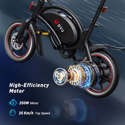 DYU D3F Electric Bike 14" Portable E-Bike 36V 10AH Lithium Battery 25km/h 60km 15° Climbing Ability Dual Disc Spring Shock, EB-012