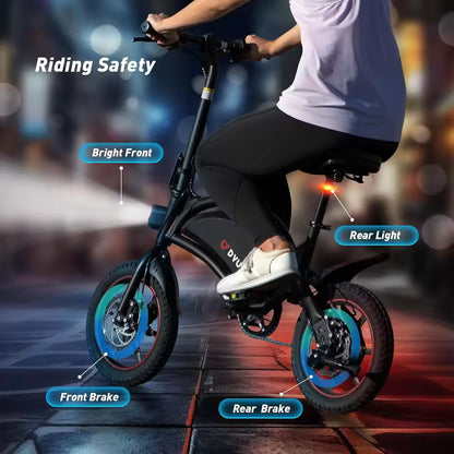 DYU D3F Electric Bike 14" Portable E-Bike 36V 10AH Lithium Battery 25km/h 60km 15° Climbing Ability Dual Disc Spring Shock, EB-012