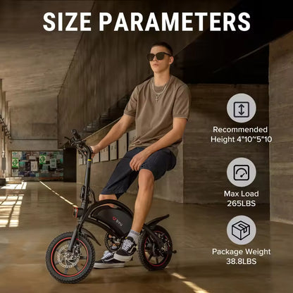 DYU D3F Electric Bike 14" Portable E-Bike 36V 10AH Lithium Battery 25km/h 60km 15° Climbing Ability Dual Disc Spring Shock, EB-012