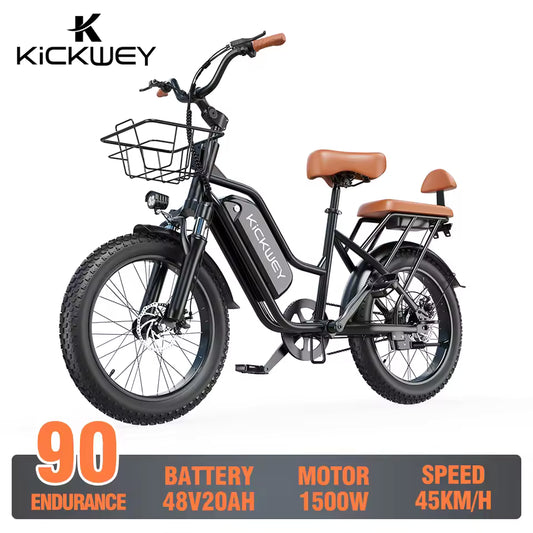 Kickwey LD20 Electric Bicycle 1500W Motor 48V 20AH Lithium Battery Electric Bike Adults Up to 80km 20-inch Fat Tire Snow E-Bike, EB-011