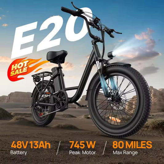 URLIFE E20 Adult E-Bike 250W 48V 13Ah Battery Commute Electric Bike 20-inch Fat Tire City E-Bike, EB-02