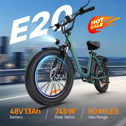URLIFE E20 Adult E-Bike 250W 48V 13Ah Battery Commute Electric Bike 20-inch Fat Tire City E-Bike, EB-02